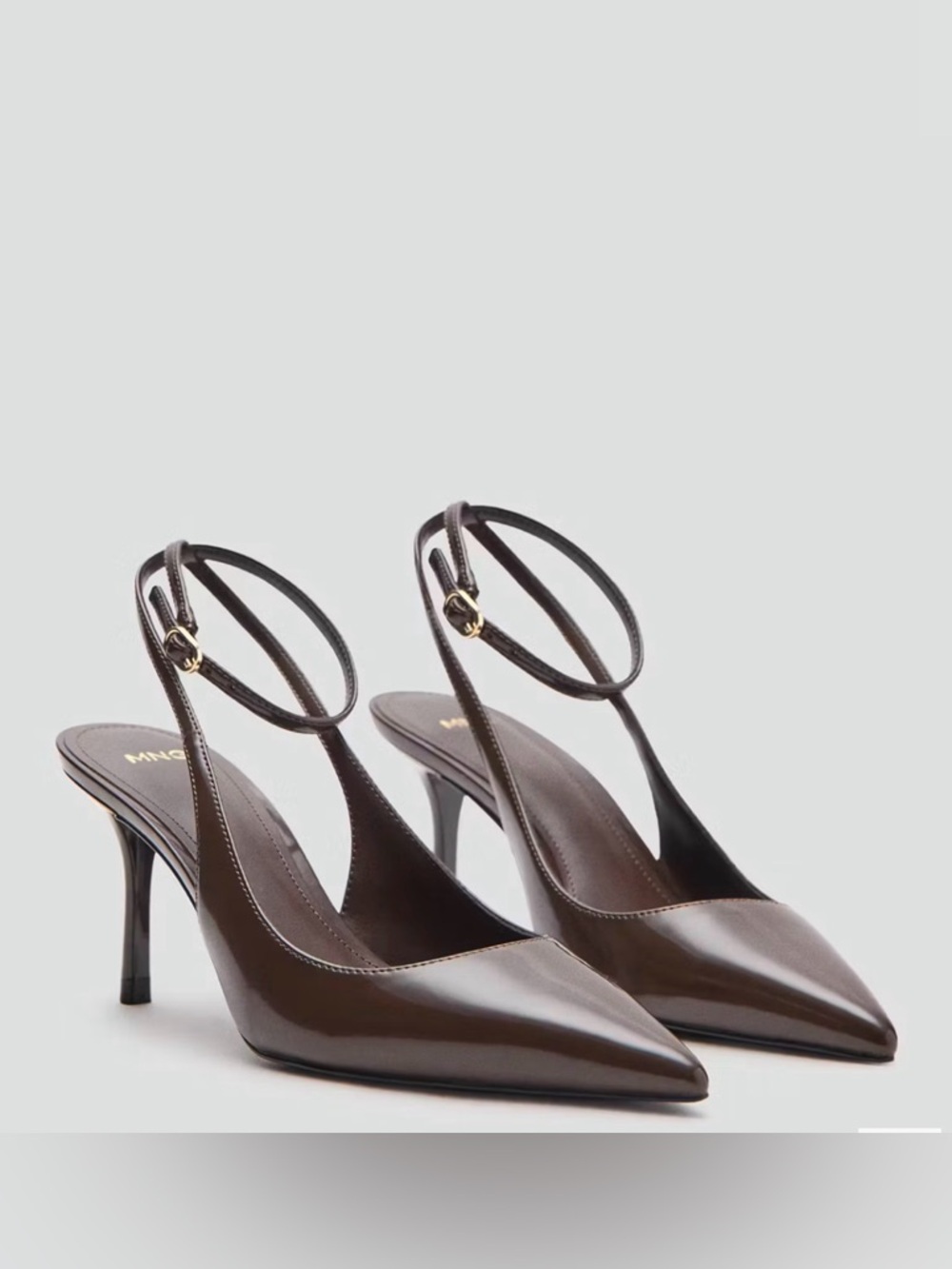 Mango Brown Pointed-Toe Ankle-Strap Slingback Heels